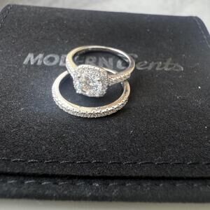 Modern Gents Cushion Halo Engagement Wedding Ring Set Size 8 Sterling Silver 925